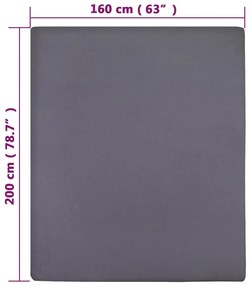 vidaXL Σεντόνι Με Λάστιχο Ανθρακί 160x200 εκ. Βαμβακερό Ζέρσεϊ