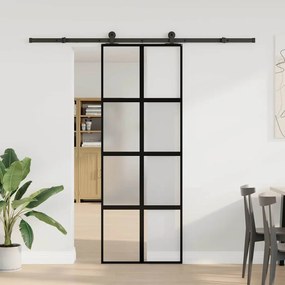 vidaXL Συρόμενη πόρτα με σετ υλικού 76x205 cm από γυαλί&amp;Αλουμίνιο