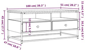 Τραπεζάκι Σαλονιού Καπνιστή Δρυς 100 x 51x 45 εκ. Επεξεργ. Ξύλο - Καφέ