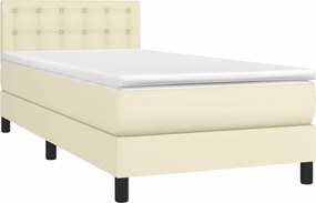 vidaXL Κρεβάτι Boxspring με Στρώμα Κρεμ 90x200 εκ. από Συνθετικό Δέρμα