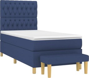 vidaXL Κρεβάτι Boxspring με Στρώμα Μπλε 90x190 εκ.Υφασμάτινο