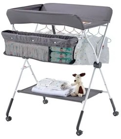 VEVOR Foldable Baby Changing Diaper Station with Side Basket &amp; Wheels Dark Gray
