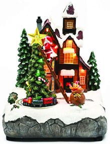 Χριστουγεννιάτικο Διακοσμητικό Επιτραπέζιο Με Κίνηση &amp; Μουσική Led Snowy House With Xmas Tree X0350 19x16x22cm Με Μπαταρίες Multi Aca