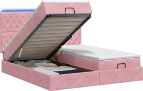 vidaXL Κρεβάτι Ottoman με Στρώμα και LED Ροζ 160 x 200 cm Βελούδο