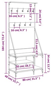 Κρεμάστρα Ρούχων με Παπουτσοθήκη Sonoma Δρυς 80 x 40 x 184 εκ. - Καφέ