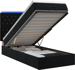vidaXL Κρεβάτι Ottoman με Στρώμα και LED Μαύρο 90 x 190 cm Βελούδο