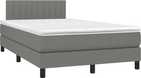 vidaXL Κρεβάτι Boxspring με Στρώμα &amp; LED Σκ.Γκρι 120x200 εκ Υφασμάτινο