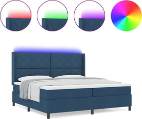 vidaXL LED Κρεβάτι με βάθρο με στρώμα Μπλε 200 x 200 cm ύφασμα