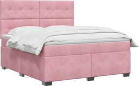 vidaXL Κρεβάτι box spring με στρώμα Ροζ 160 x 200 cm Βελούδο