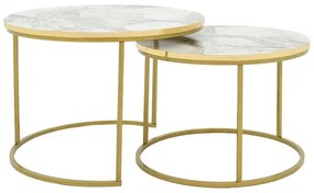 Coffee tables October set of 2 white gray marble-golden matte 70x70x50 εκ.