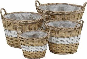 vidaXL Γλάστρες Υπερυψωμένες 4 τεμ. Wicker με Επένδυση Πολυαιθυλενίου