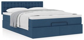 vidaXL Οθωμανικό κρεβάτι με στρώμα μπλε 140x200cm ύφασμα