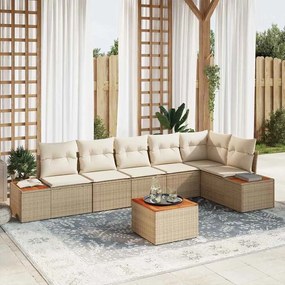 vidaXL Σετ Καναπέ Κήπου με μαξιλάρι 7 pcs Μπεζ Πολυ ράταν
