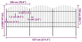 vidaXL Κάγκελα Περίφραξης με Λόγχες Μαύρα (1,5-1,75) x 5,1 μ. Ατσάλινα