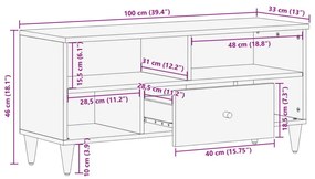 Έπιπλο Τηλεόρασης 100 x 33 x 46 εκ. από Μασίφ Ξύλο Μάνγκο - Καφέ