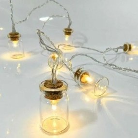 Eurolamp Σειρά 10 LED Θερμό Λευκό 2m Με Γυάλινα Μπουκαλάκια Διάφανο Καλώδιο Μπαταρίας 600-11138
