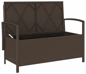 vidaXL Πάγκος αποθήκευσης κήπου με μαξιλάρι Brown Poly Rattan