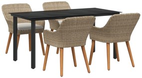 Σέτ φαγητού για κήπο με μαξιλάρι 5 pcs Μπεζ συνθετικό ρατάν