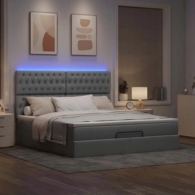 Οθωμανικό κρεβάτι με στρώμα&LEDs Ανοιχτό γκρι 180x200cm ύφασμα