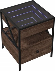 vidaXL Κομοδίνο Άπειρο Φως LED Καφέ Δρυς 40x40x51 εκ.