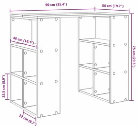 vidaXL Γραφείο με ράφι Μαύρη δρυς 90 x 50 x 75 εκ. Επεξεργασμένο ξύλο
