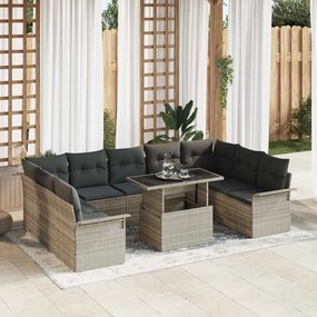 vidaXL Σετ Καναπέ Κήπου με μαξιλάρι 10 pcs Ανοιχτό γκρι Πολυ ράταν