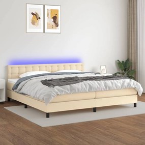 ΚΡΕΒΑΤΙ BOXSPRING ΜΕ ΣΤΡΩΜΑ &amp; LED ΚΡΕΜ 200X200 ΕΚ. ΥΦΑΣΜΑΤΙΝΟ 3133506