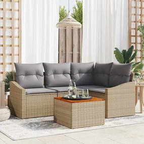 vidaXL Σετ Καναπέ Κήπου με μαξιλάρι 5 pcs Μπεζ Πολυ ράταν