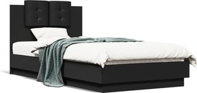 vidaXL Πλαίσιο Κρεβατιού με Κεφαλάρι Μαύρο 90x190 εκ. Επεξ. Ξύλο