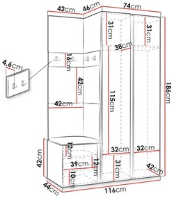 Σετ διαδρόμου Hartford 350, 186x116x44cm, 70 kg, Καθρέφτης, Καφέ, Άσπρο, Πλαστικοποιημένη μοριοσανίδα, Ταπισερί, Τοίχου, Εντοιχισμένη | Epipla1.gr