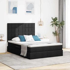 vidaXL LED Κρεβάτι αποθήκευσης με στρώμα Μαύρο 140 x 190 cm Ύφασμα