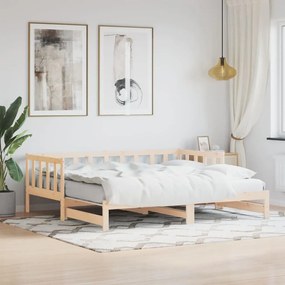 Καναπές Κρεβάτι Συρόμενος 90 x 190 εκ. Μασίφ Ξύλο Πεύκου - Καφέ