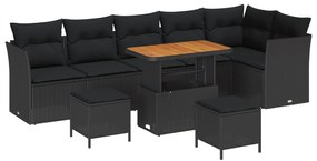 vidaXL Σετ 9 Τεμαχίων Καναπέ Κήπου με Μαξιλάρια Μαύρο Πολυ Ρατάν Ακακία