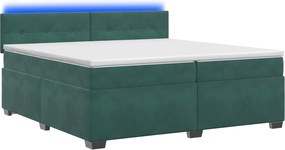 vidaXL Κρεβάτι Box Spring με Στρώμα και LED Σκούρο Πράσινο Βελούδο