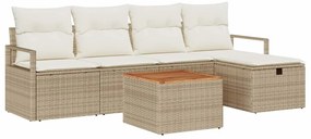 vidaXL Σετ Καναπέ Κήπου με μαξιλάρι 6 pcs Μπεζ συνθετικό ρατάν