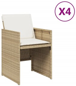 vidaXL Καρέκλες Κήπου 4 τεμ. Μπεζ Συνθετικό Ρατάν με Μαξιλάρια