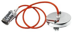 GloboStar® 115101 Κρεμαστό Φωτιστικό Οροφής Ανάρτηση με Νίκελ Μεταλλική Βάση - Υφασμάτινο Πορτοκαλί Καλώδιο και Νίκελ Μεταλλικό Ντουί Ε27