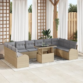 vidaXL 11 Τεμαχίων Σετ Καναπέ Κήπου με Μαξιλάρια Μπεζ Πολυ Ράτταν
