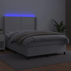 Κρεβάτι Boxspring με Στρώμα &amp; LED Λευκό 140x190 εκ. Συνθ. Δέρμα - Λευκό