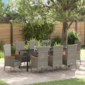 vidaXL Καρέκλες Κήπου με Μαξιλάρια 9 pcs Γκρι 200 x 80 x 73 εκ