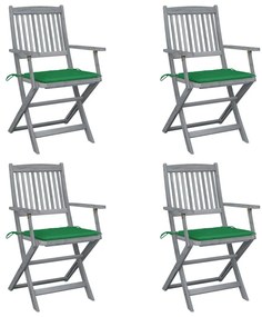 Καρέκλες Εξωτ. Χώρου Πτυσ. 4 τεμ Μασίφ Ξύλο Ακακίας &amp; Μαξιλάρια - Πράσινο
