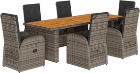 vidaXL Σετ Τραπεζαρίας Κήπου 7 τεμ. Γκρι Συνθ. Ρατάν με Μαξιλάρια