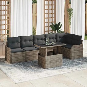 vidaXL Σετ Καναπέ Κήπου με μαξιλάρι 7 pcs Γκρι Πολυ ράταν