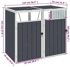 vidaXL Πλαίσιο Διπλό για Κάδους Ανθρακί 143 x 81 x 121 εκ. Ατσάλινο