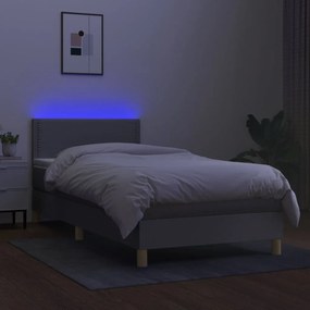vidaXL Κρεβάτι Boxspring με Στρώμα &amp; LED Αν.Γκρι 90x190 εκ. Υφασμάτινο