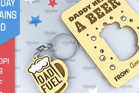 Intra απο ξύλο plywood 3mm-4mm πάχος - Dads Day Keychains Card Laser cut Δίασταση 4x4 cm INTRAFABR-94845626