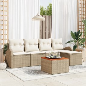 vidaXL Σετ Σαλονιού Κήπου 6 pcs Beige, λευκό Μεγάλο Πολυ-ρατάν, Ξύλο
