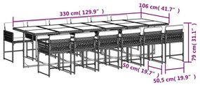 Τραπεζαρία Κήπου 13 Τεμαχίων Γκρι Συνθετικό Ρατάν με Μαξιλάρια - Γκρι