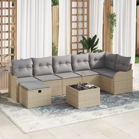 vidaXL ΣΕΤ καναπέ κήπου 8 κομματιών με μαξιλάρια Μπεζ Πολυρατάν