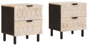 vidaXL Κομοδίνο 2 pcs Λευκό 40 x 33 x 46 εκ. Στερεό ξύλο μάνγκο